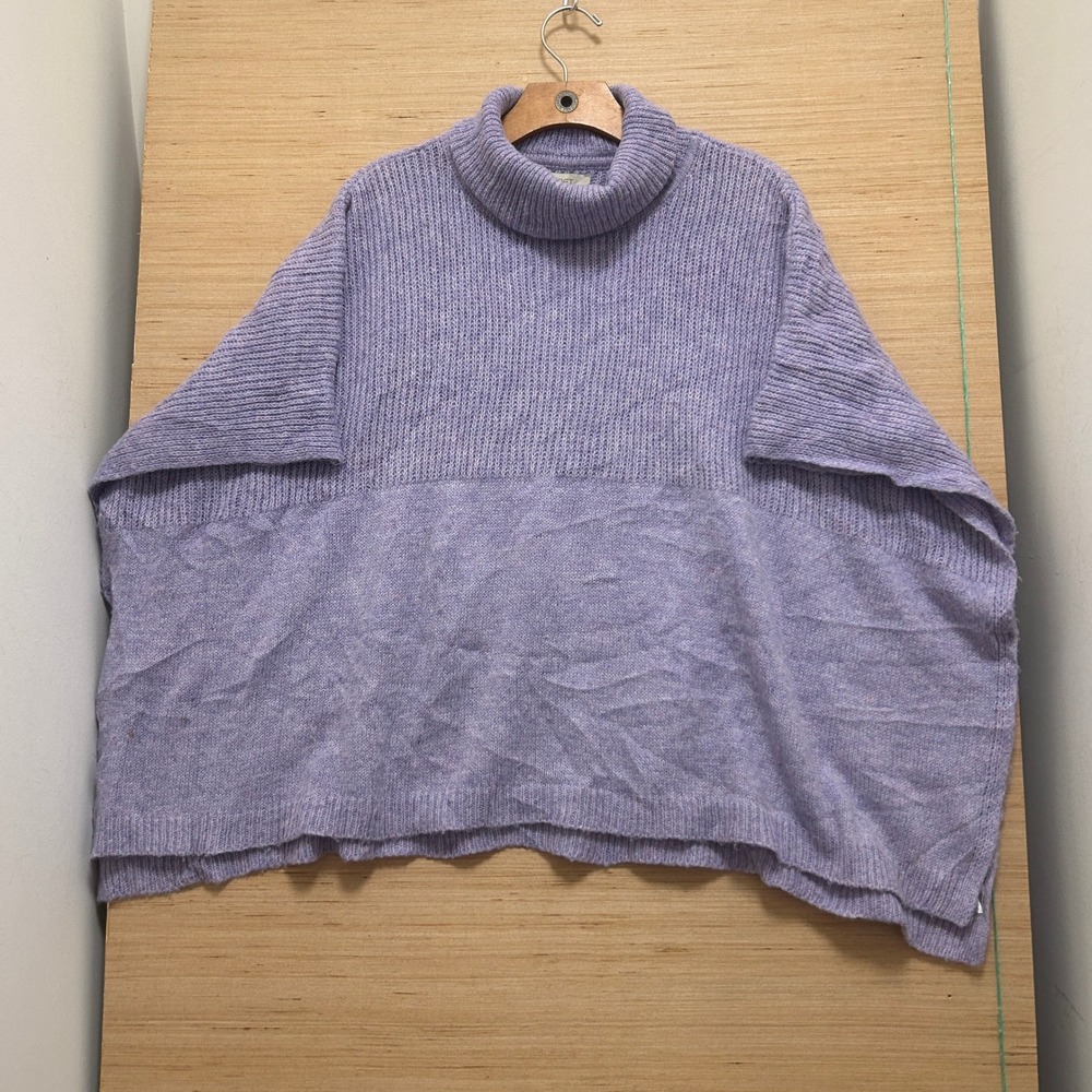 Loft Outlet Womens Lavender Purple Turtleneck Mixed Knit Poncho Sweater One Size